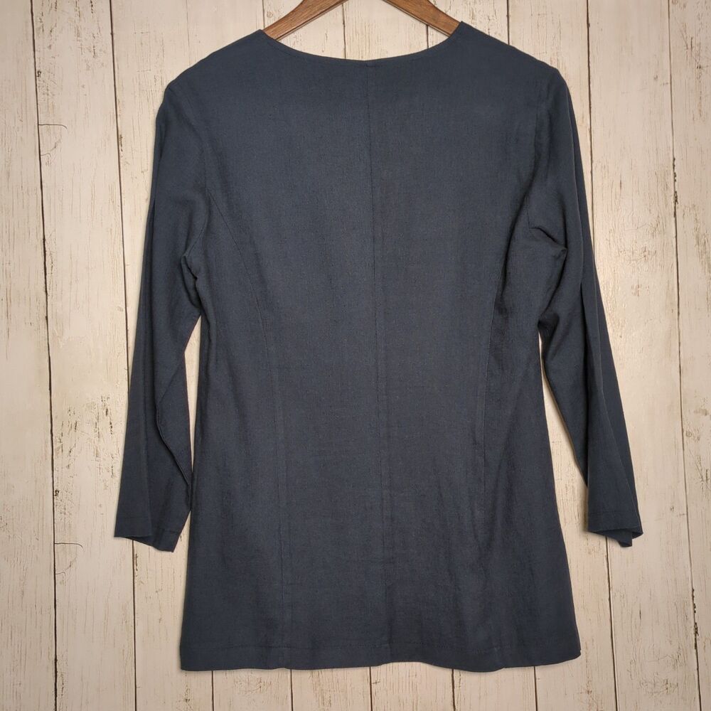 Blue Linen Blend Jacket Blazer Top Minimalist Lagen Womens 10 LUUKAA - Picture 3 of 12
